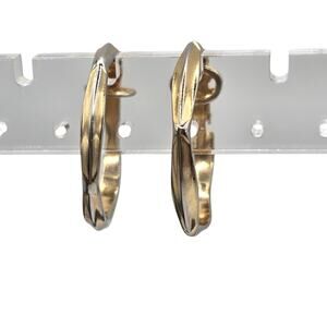 Hoop Earrings Clip On Textured Geometric Design Vintage Gold Tone Women Jewelry